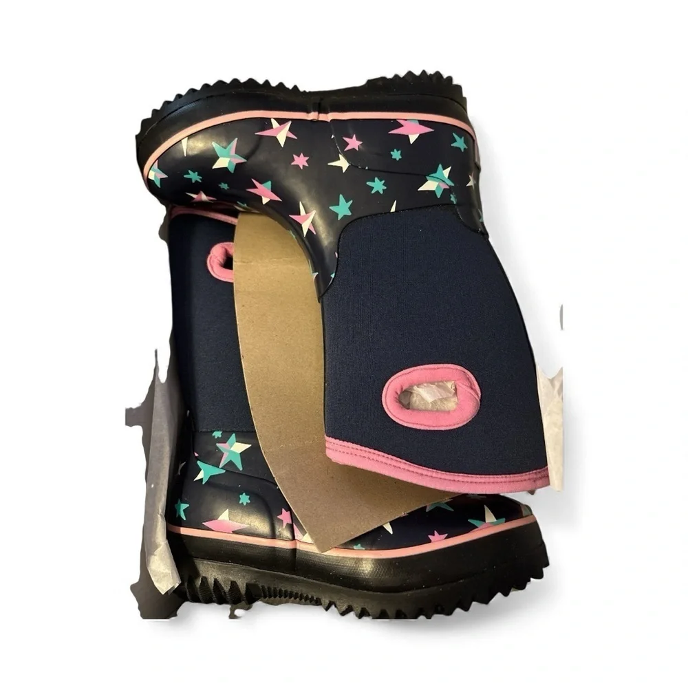 Hatley Navy Star Boots with Pink Trim